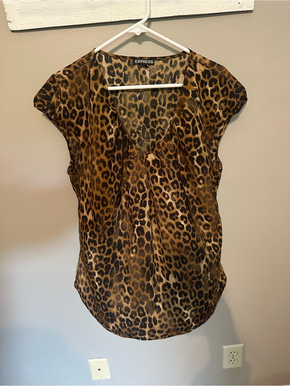 Express Women's Leopard Print Cap Sleeve Blouse - Brown